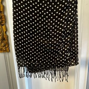 Black Polka Dot Fringe Scarf - Women's Wrap